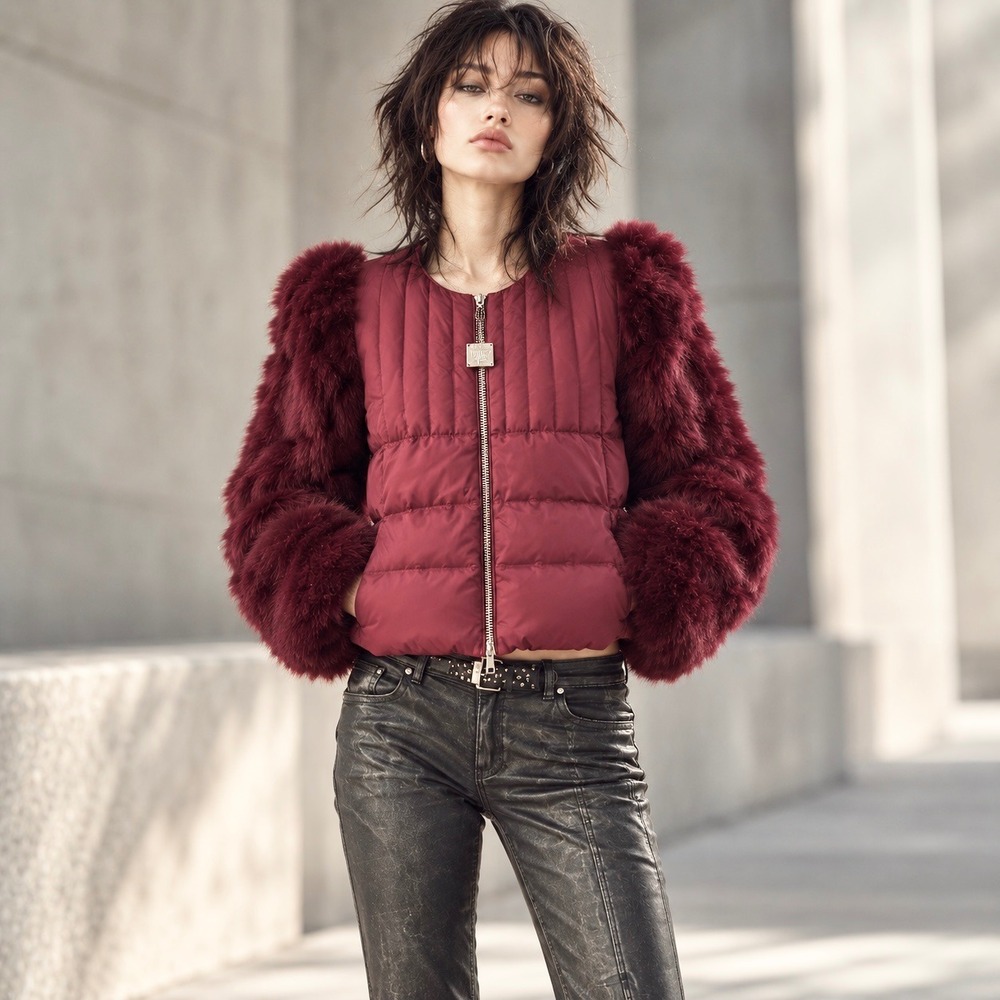 Fadlady Down Puffer Jacket Oxblood Burgundy Fur Sleeve Dark Romantic Avant Garde